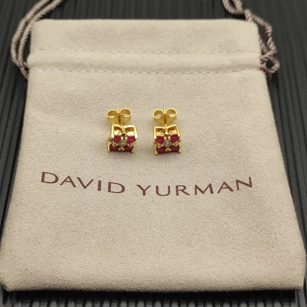 David Yurman small gold and red diamond pyramid earrings